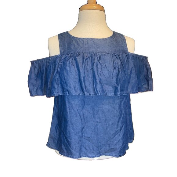 (1209) So,  Light Wash Denim Off-the-Shoulder Top | Size Small - Picture 1 of 5